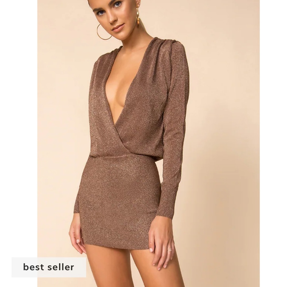 SUPERDOWN Aura Mini Dress in Mocha Metallic size SMALL